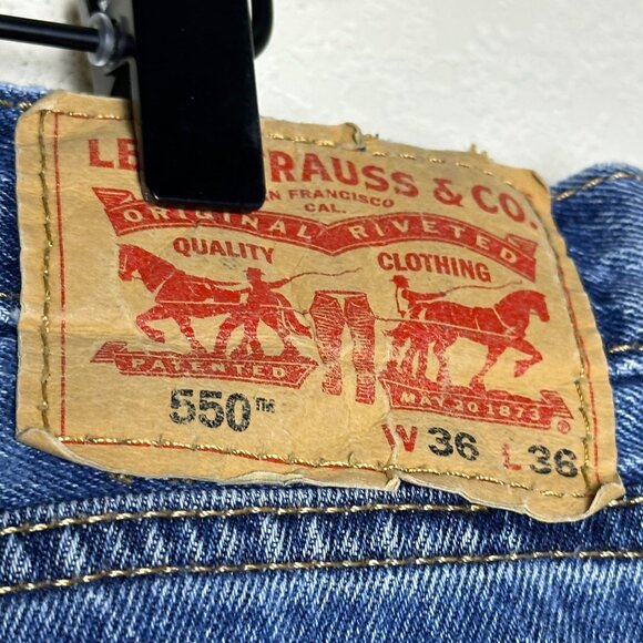 Levi 550 Denim Jean Pant Men Blue 36x36 Western Distressed Casual Long Straight - Picture 5 of 11